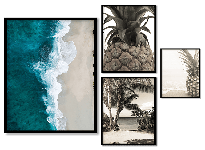 Set of 4 tropicale palm beach pineapple