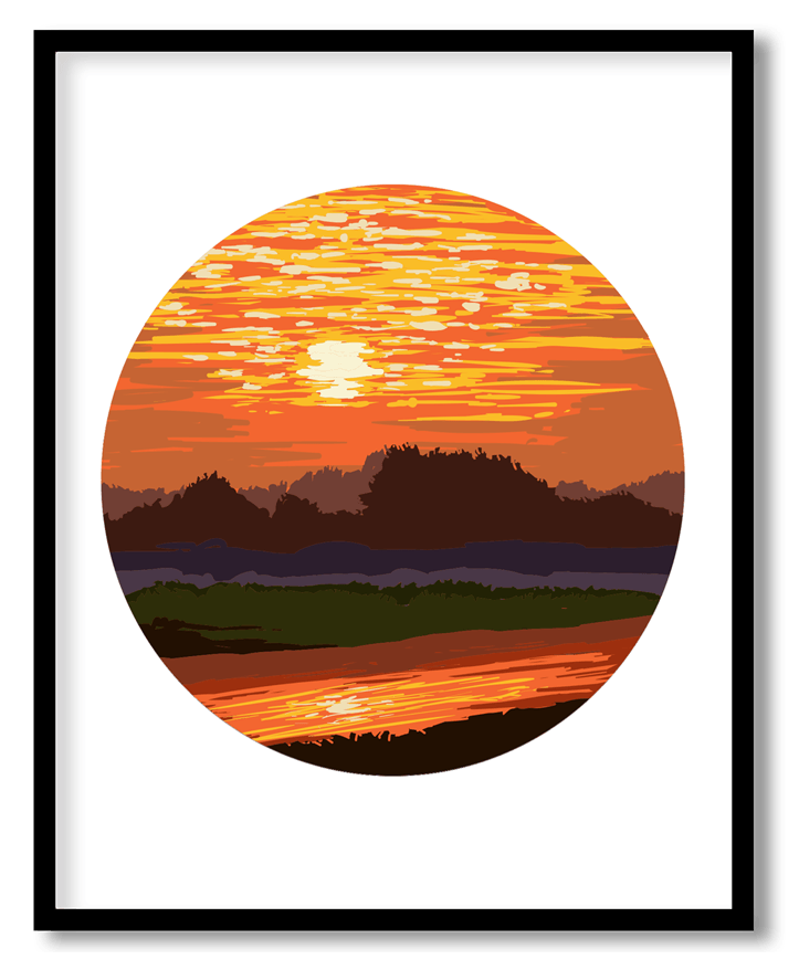 Circle sunset landscape