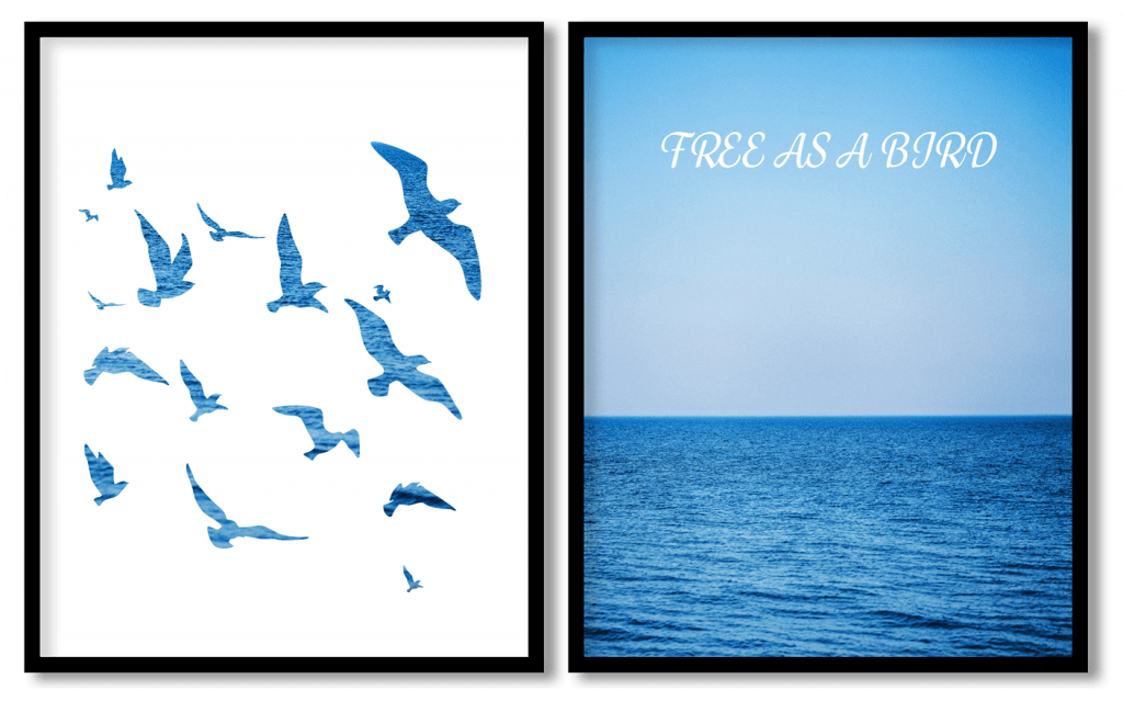 Set of 2 blue birds and ocean