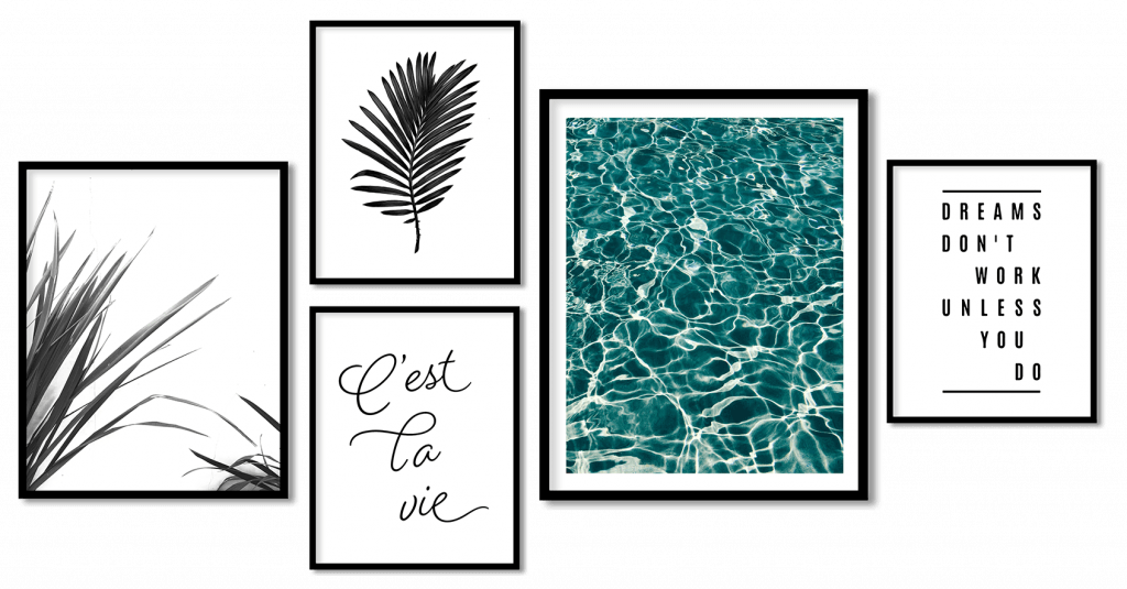 Set of 5 seascape and tropical leaves