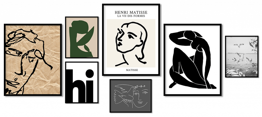 Set of 7 vintage abstract matisse line figure minimalist