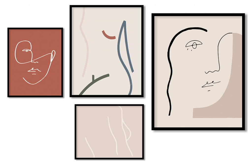 Set of colorful abstract line drawing women