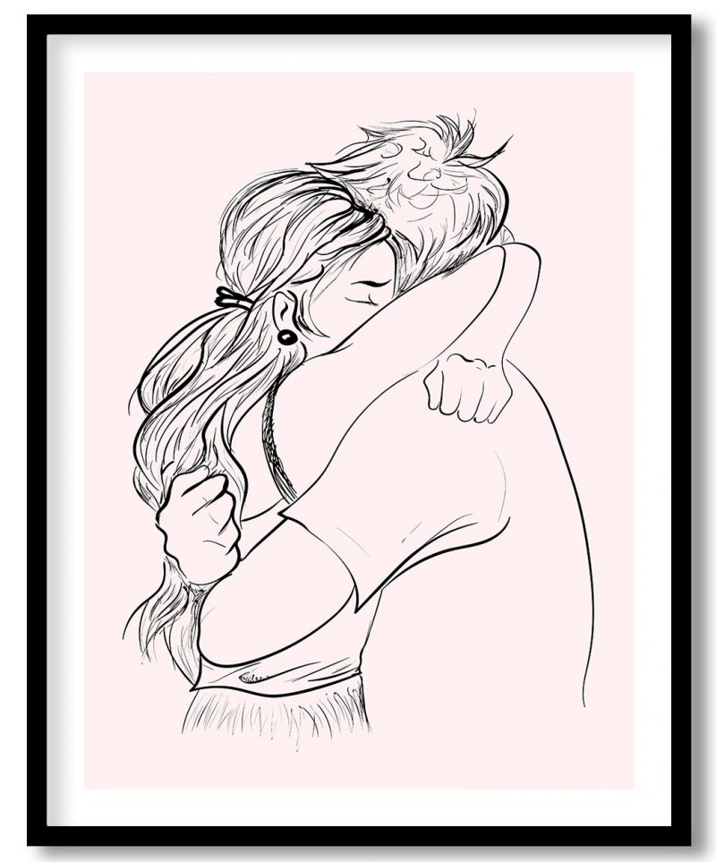 Couple hugging line drawing