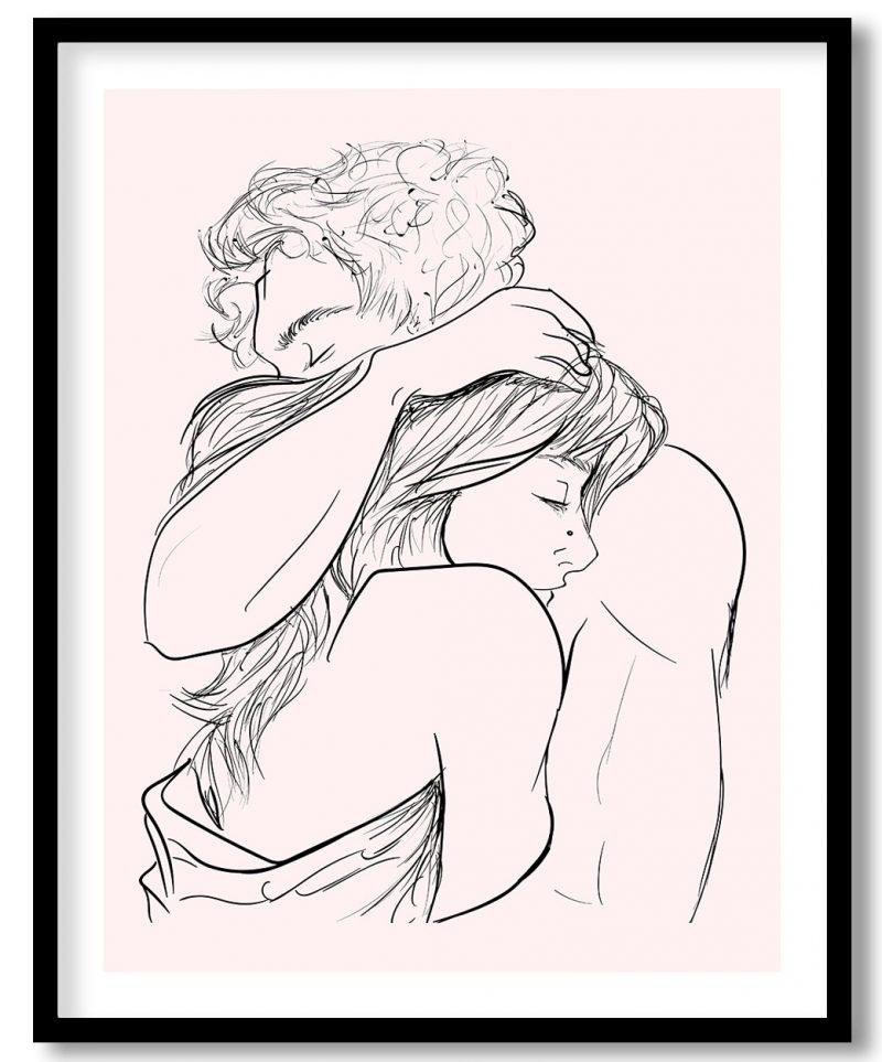 Pink black couple hugging