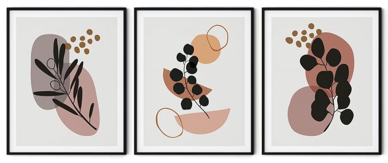 Set of 3 colorful botanical silhouette