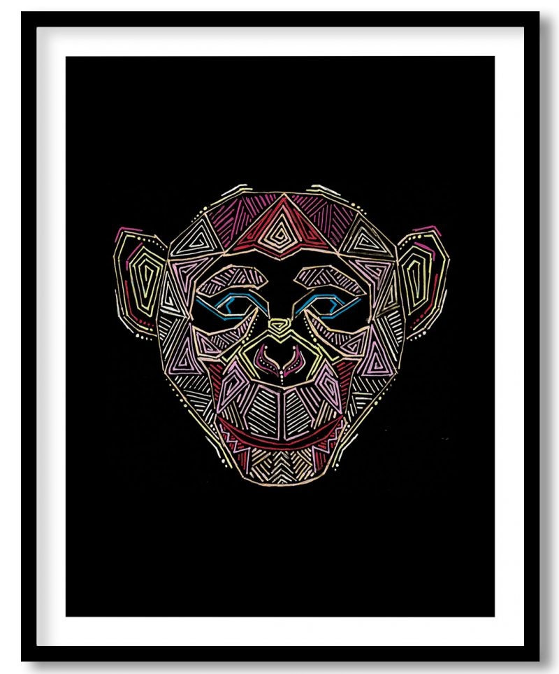 Abstract line drawing geometrical monkey