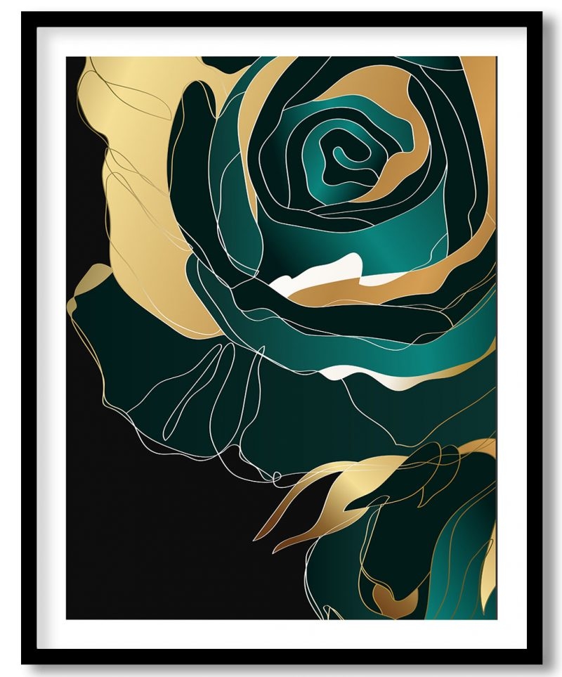 Alluring dark green and gold abstract rose #101