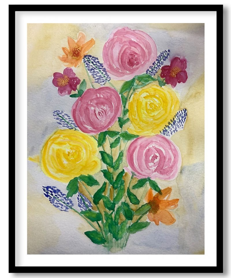 Abstract watercolor flowers painting