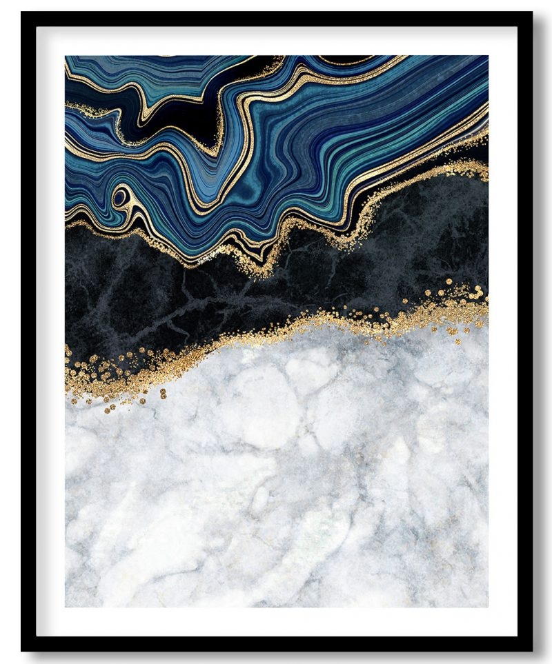 Abstract blue and white agate golden veins
