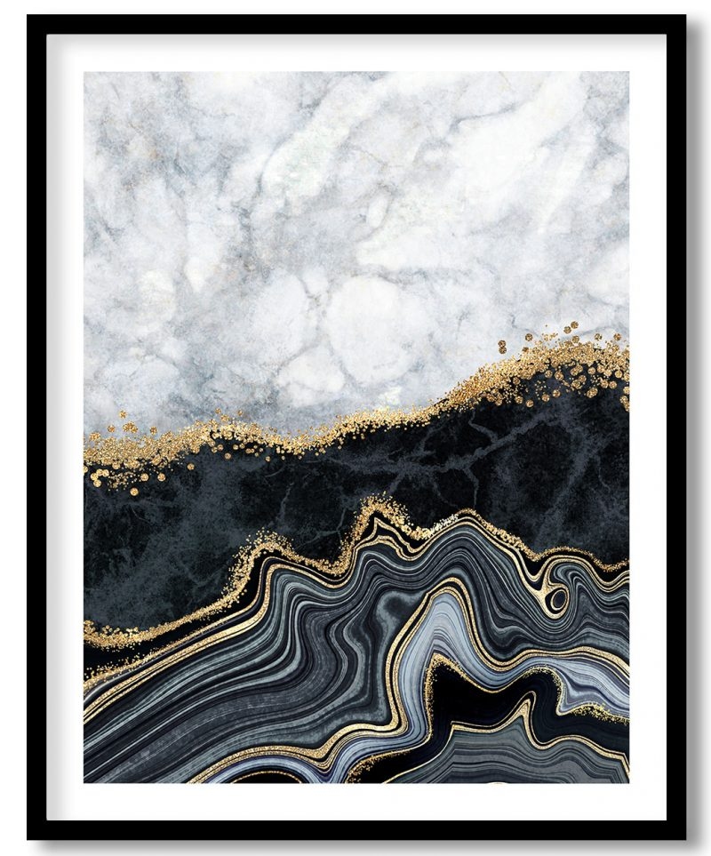 Black and white golden veins agate