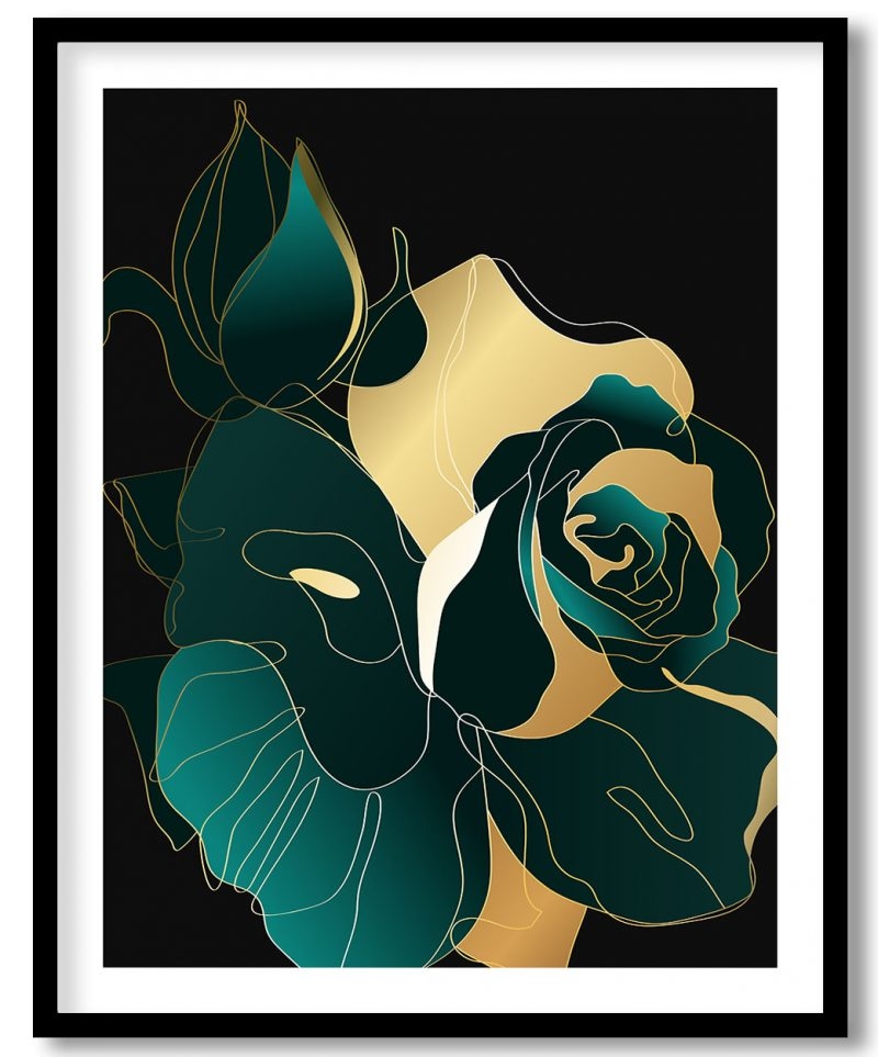 Alluring dark green and gold abstract rose #103