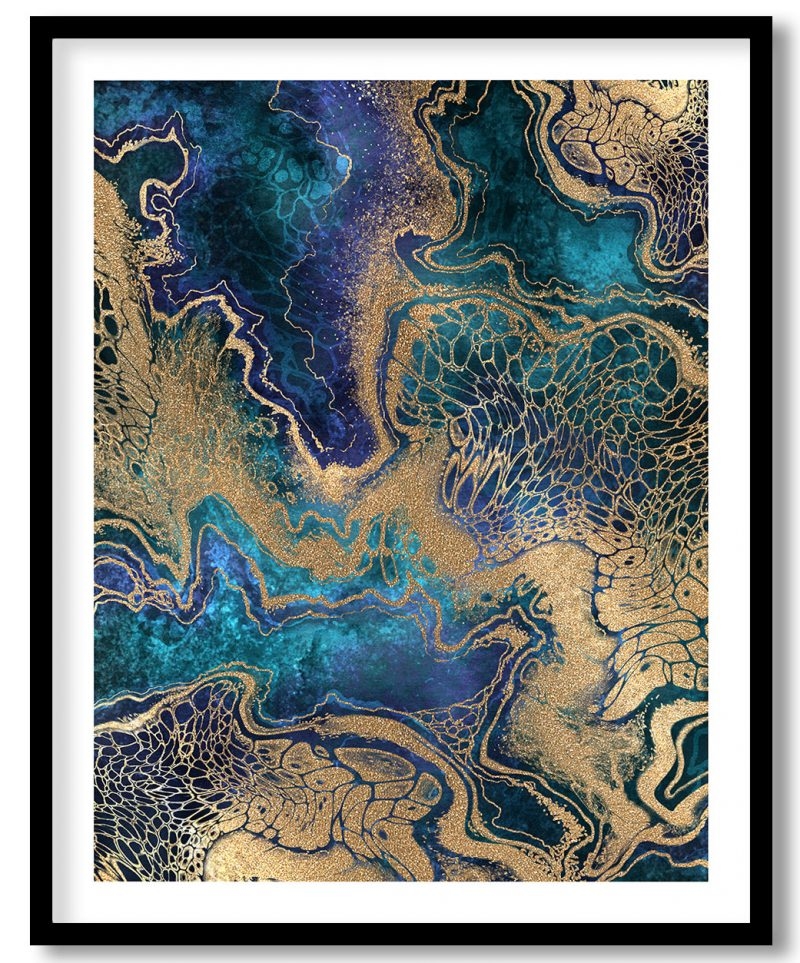 Modern blue gold marble abstract