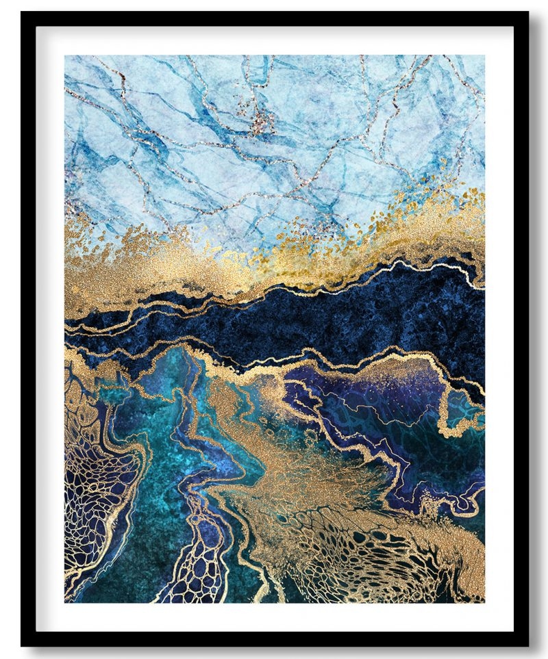 Modern blue gold stone abstract