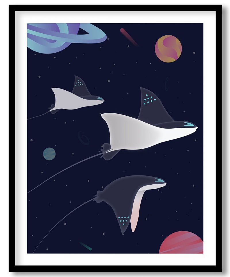 Stingrays in space abstract art