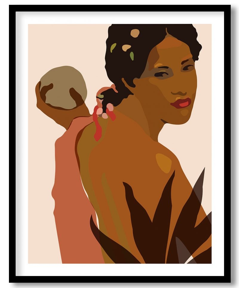 Boho black woman with fruit