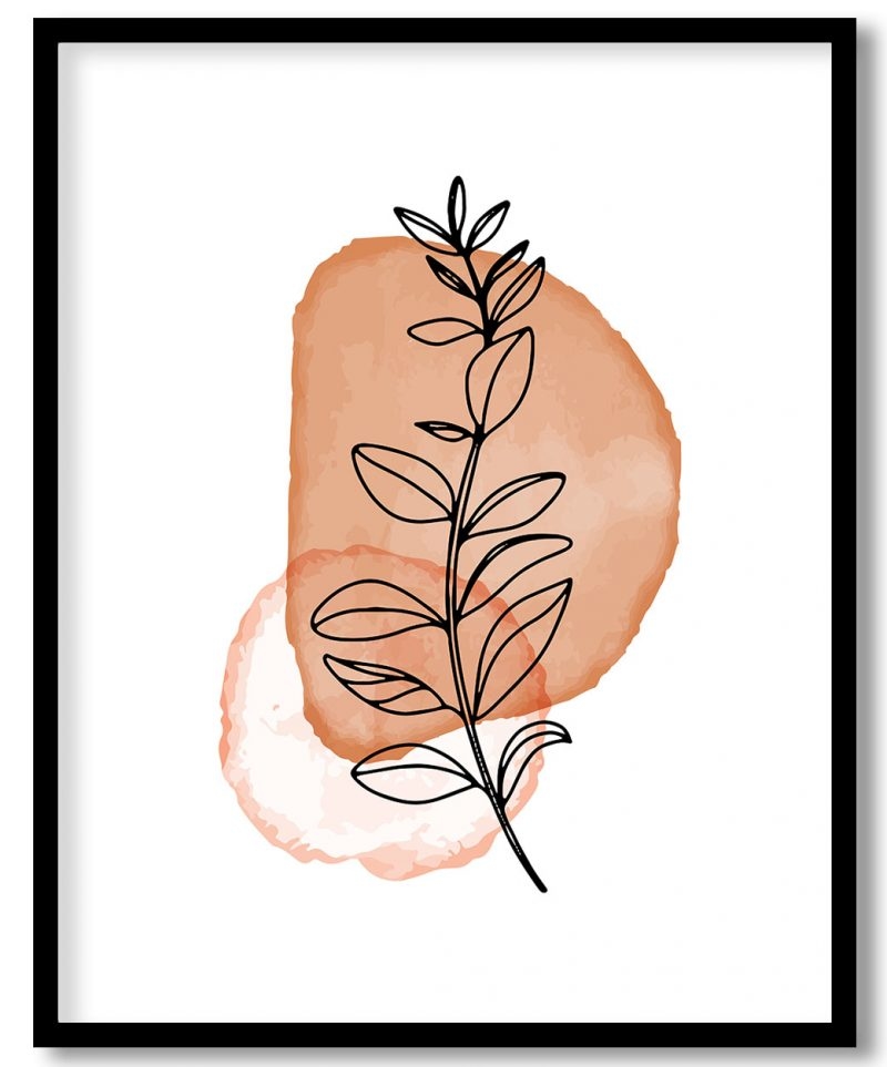 Abstract black line drawing leaf