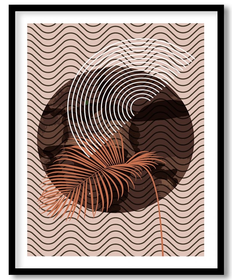 Abstract boho wavy line drawing leaf art