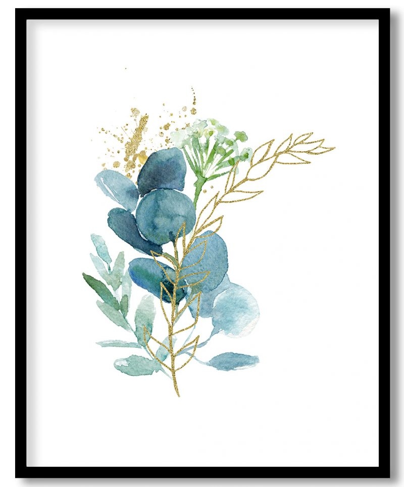 Watercolor green gold leaf #155