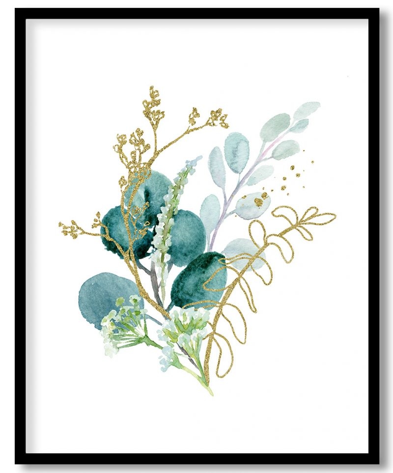 Watercolor green gold leaf #156