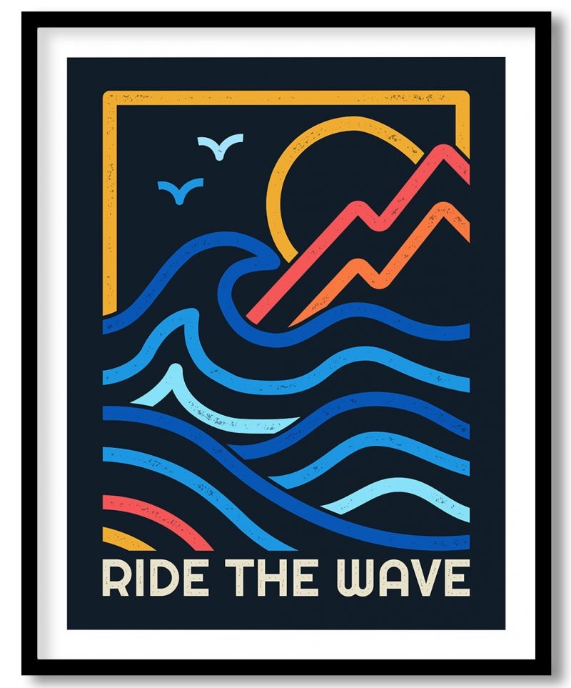 Ride the wave - line drawing ocean wave