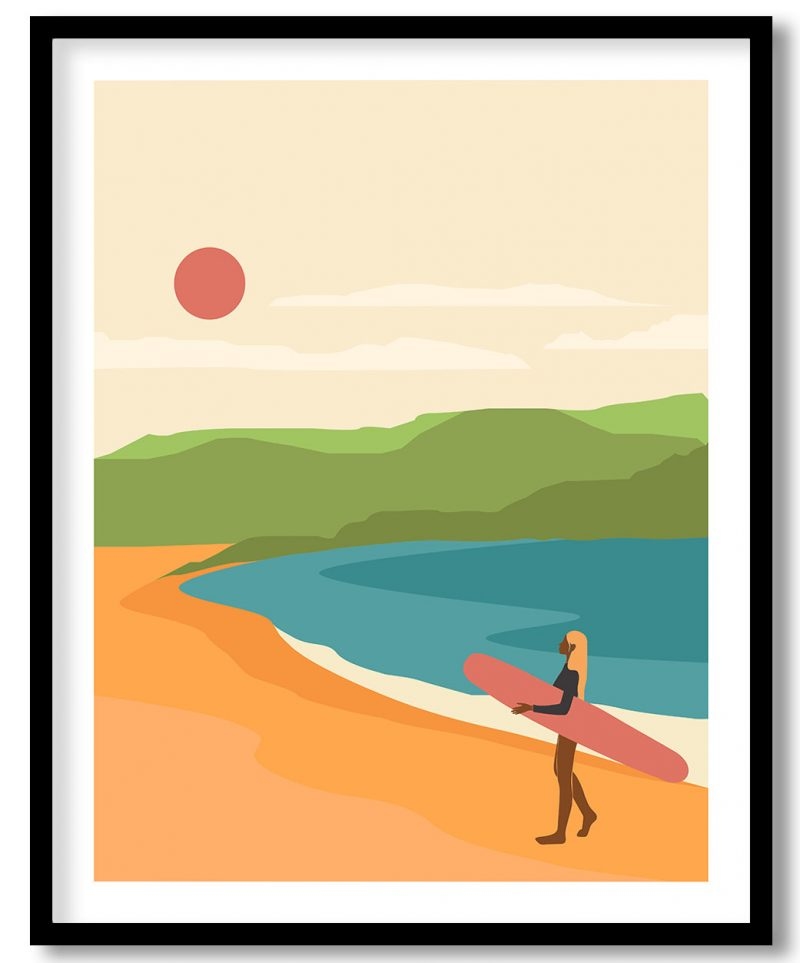 Woman figure on the beach boho art