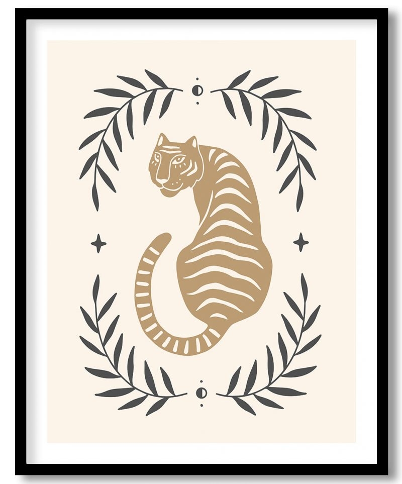 Abstract boho tiger linocut art