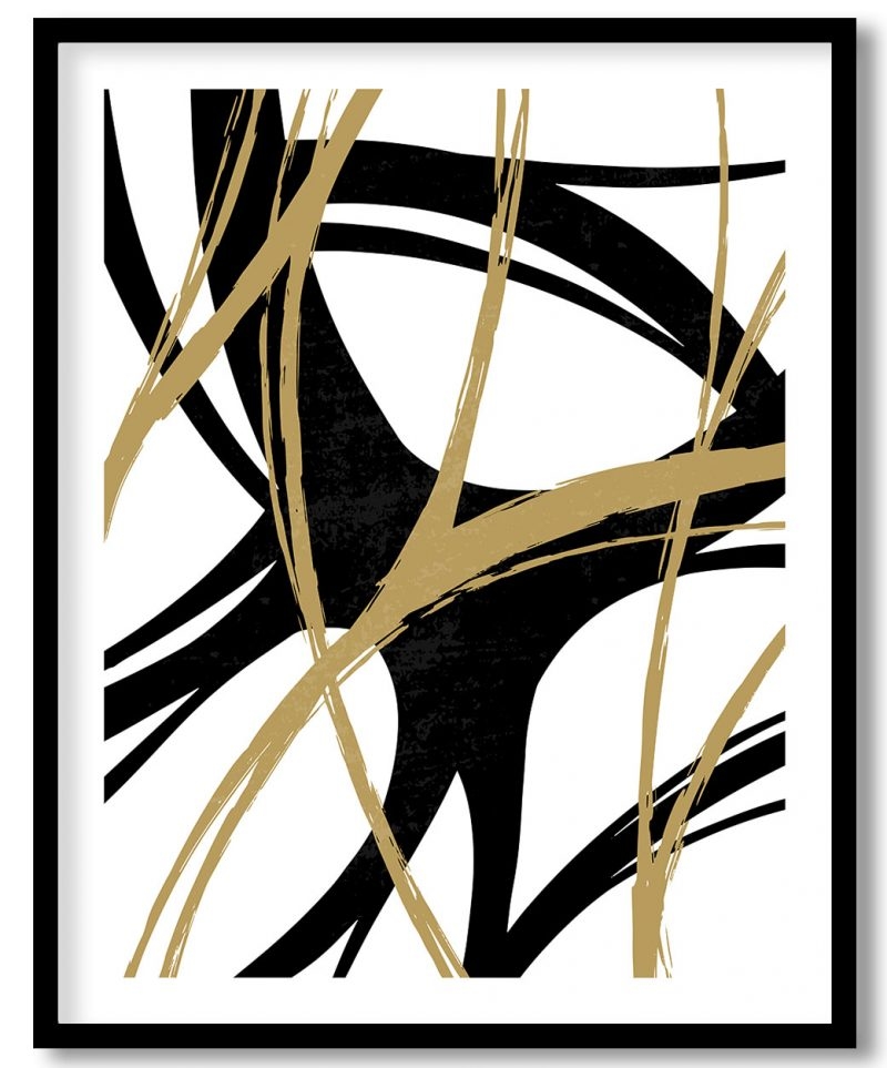 Black and gold brushstrokes abstract #86