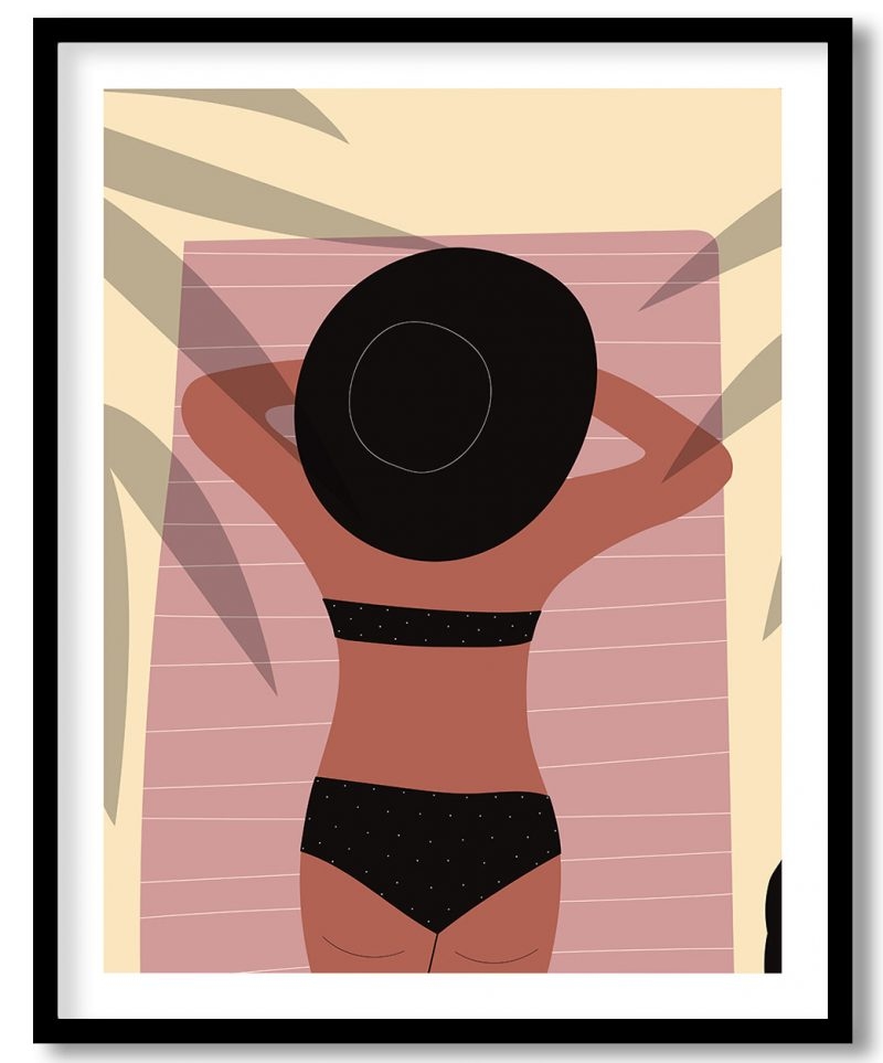 Young girl sunbathing at home