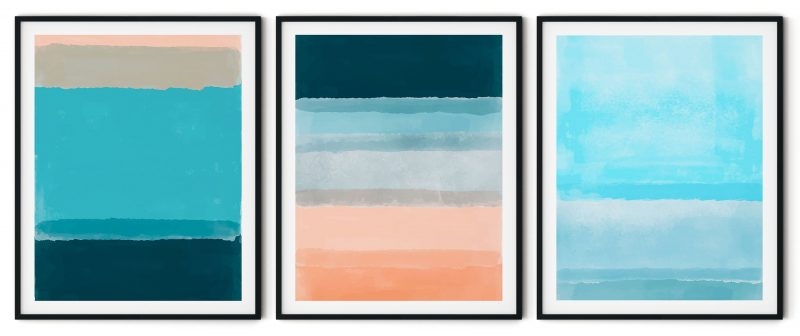 Set of 3 watercolor colorful rothko abstract