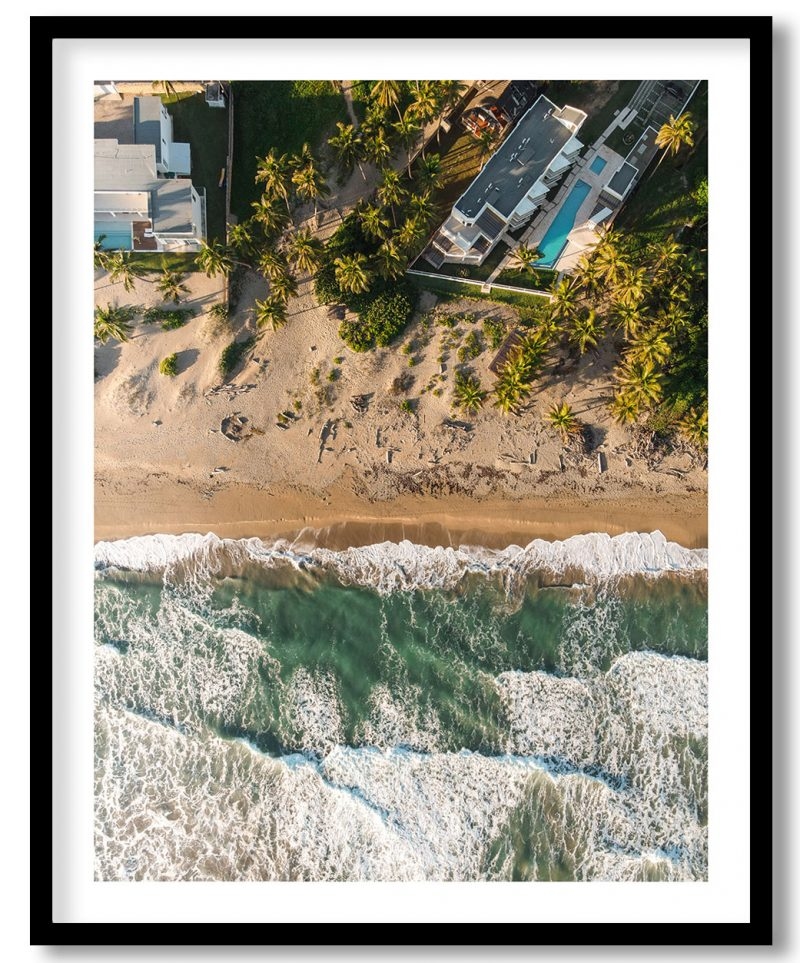 Sandy beach with ocean waves aerial view