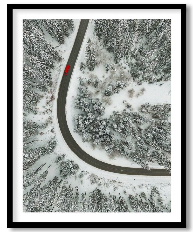 Road in a snowy forest aerial view #10