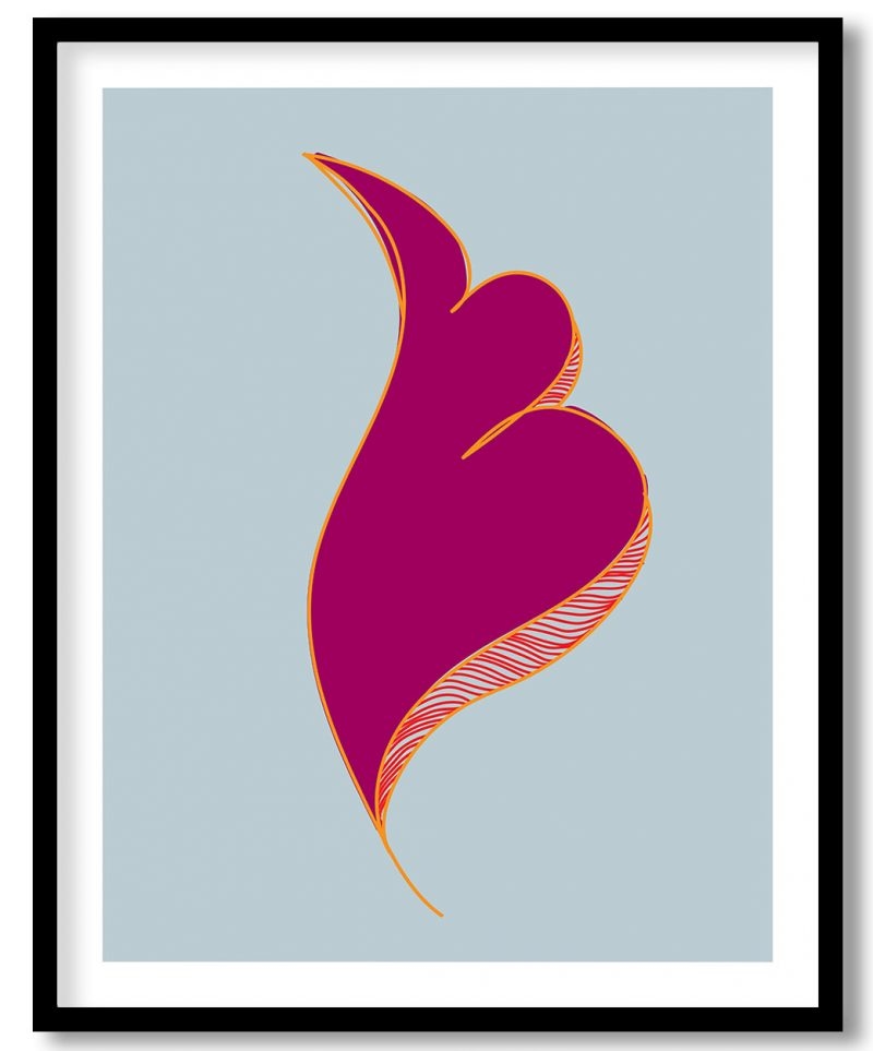 Abstract minimalistic line drawing geometrical red leaf figure