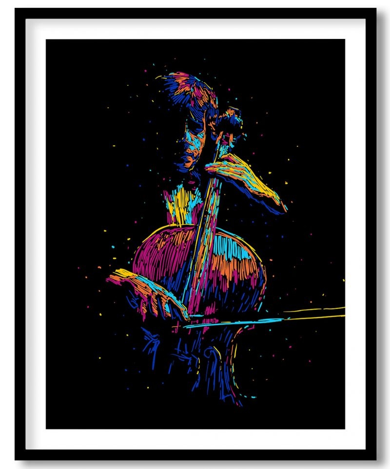 Abstract chromatic boy playing guitar figure