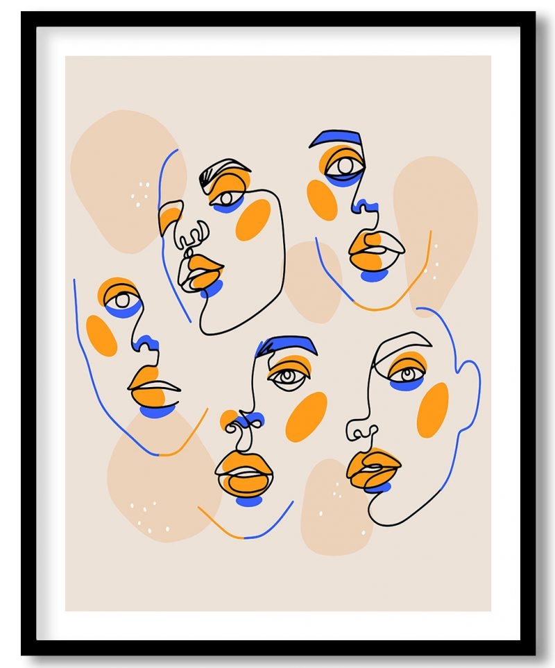 Abstract line drawing surreal faces