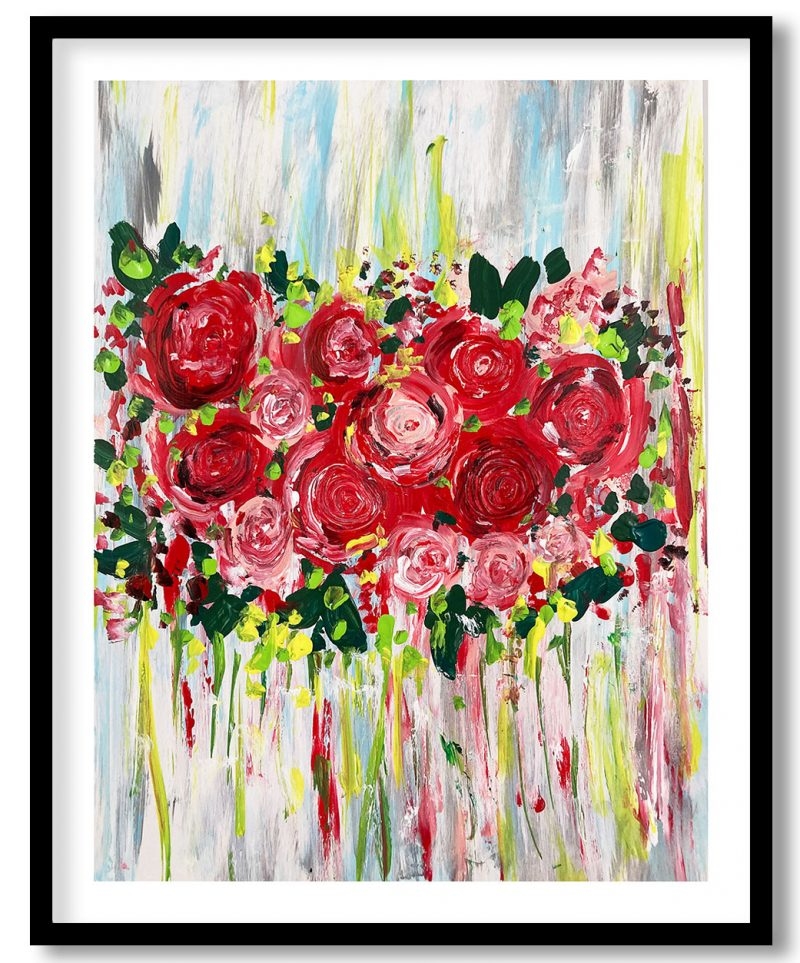 Abstract red flowers contemporary painting