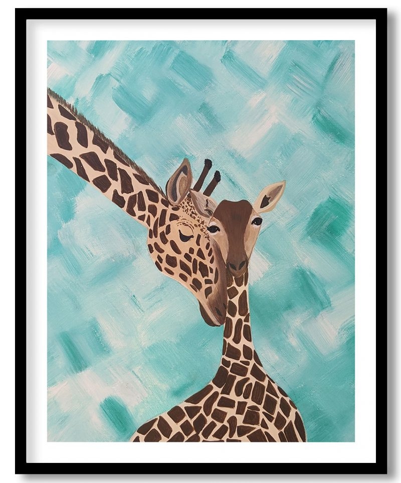 Giraffe loving cub painting