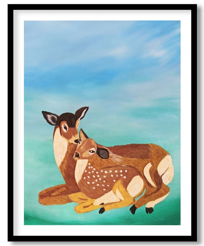 Deer loving cub painting