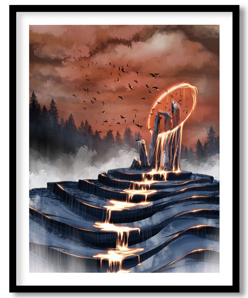 Fantasy mysterious dark birds landscape