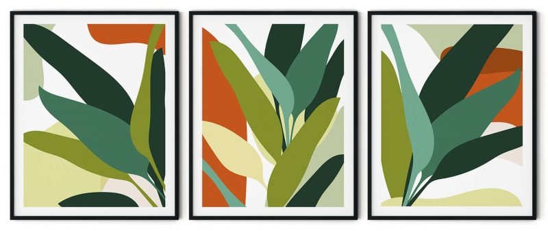 Set of 3 abstract foliage tropical leaves