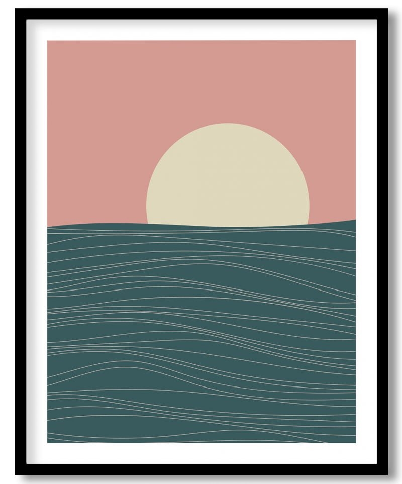 Modern aesthetic ocean waves sunset seascape