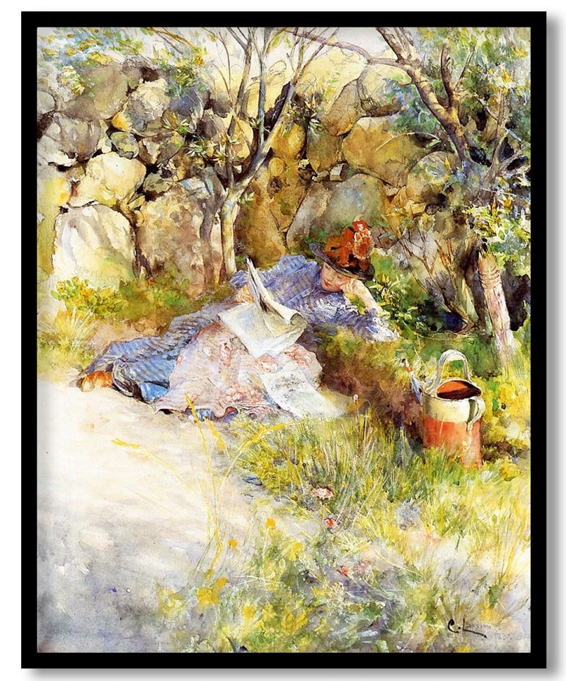 A lady reading a newspaper by Carl Larsson (1886)