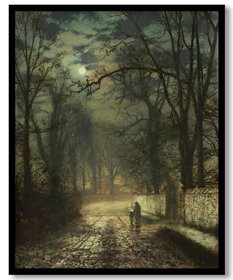 A moonlit lane by John Atkinson Grimshaw (1874)