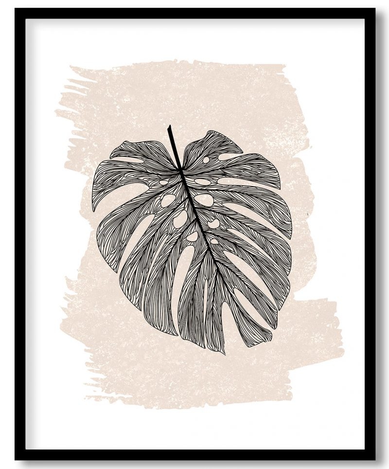Abstract blob line drawing tropical monstera leaf