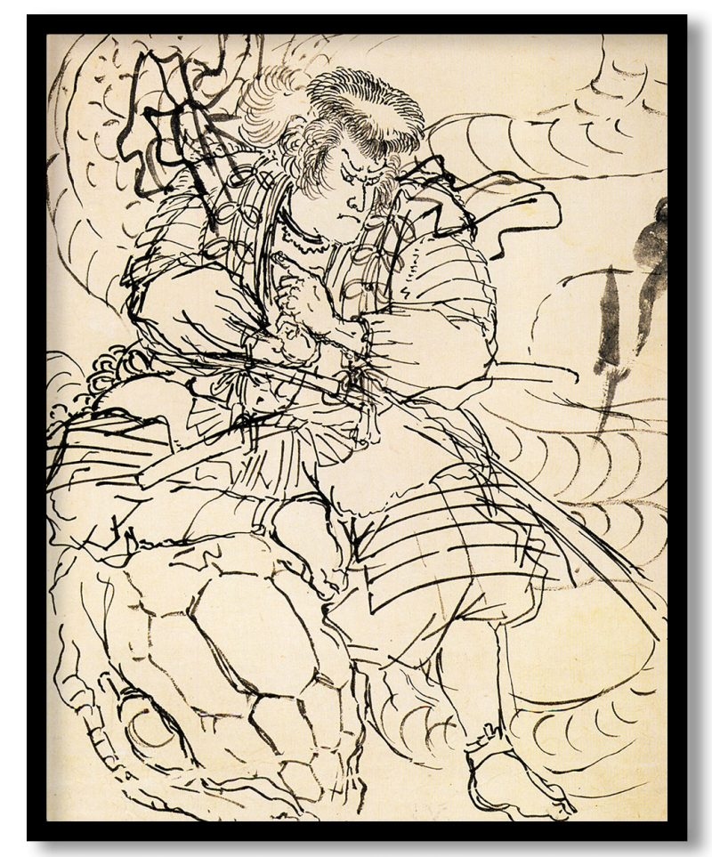 A samurai overwhelming a giant serpent by Utagawa Kuniyoshi