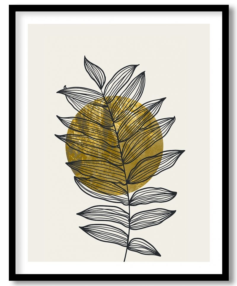Abstract minimalistic golden sun line drawing botanical