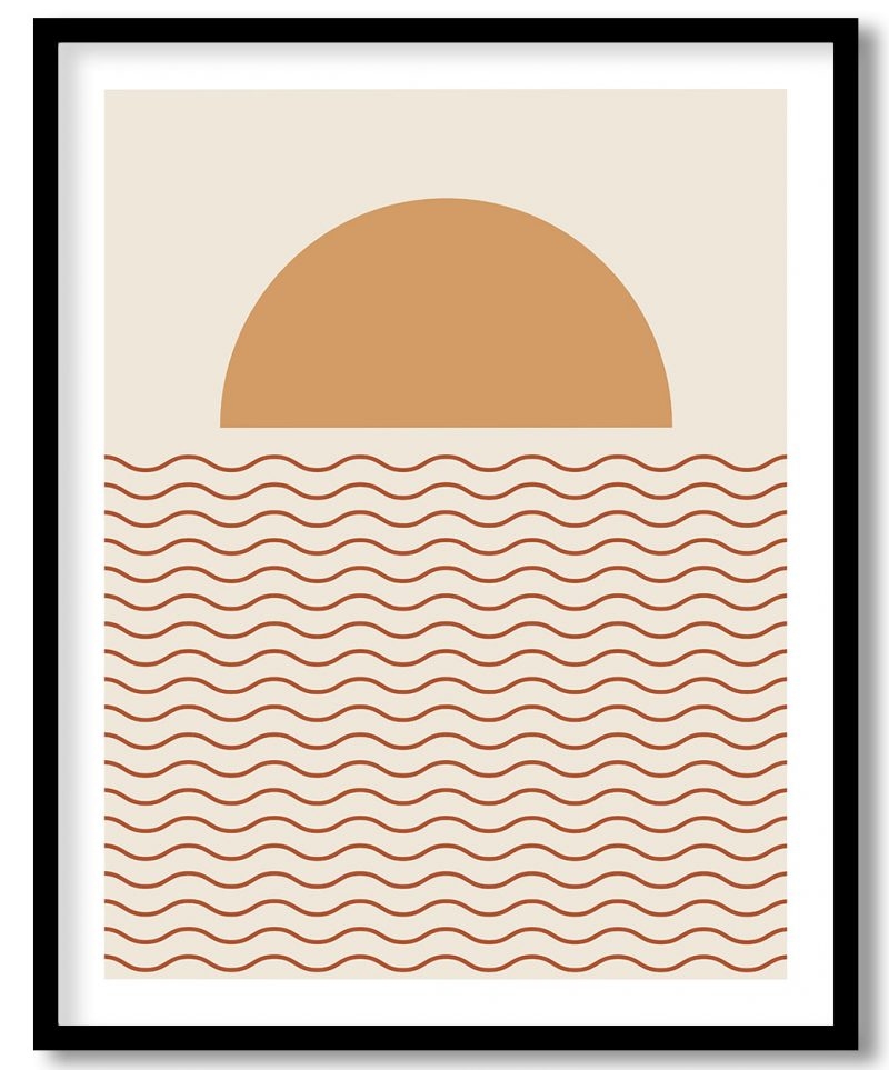 Boho wavy line drawing sunset
