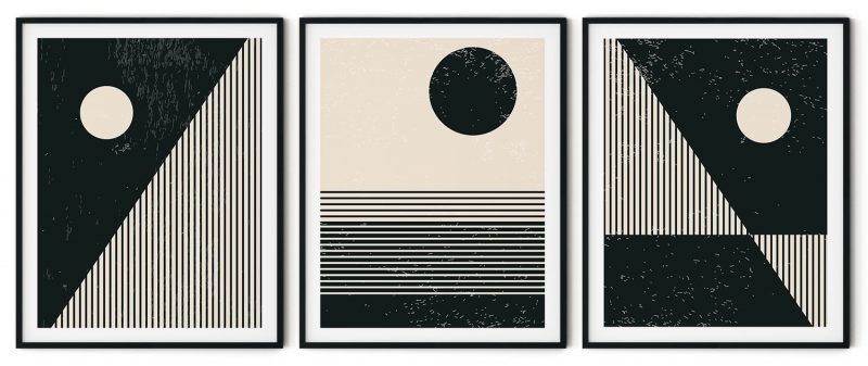 Set of 3 black geometrical trendy line drawing figures