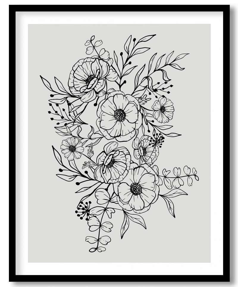 Abstract ink line drawing flowers