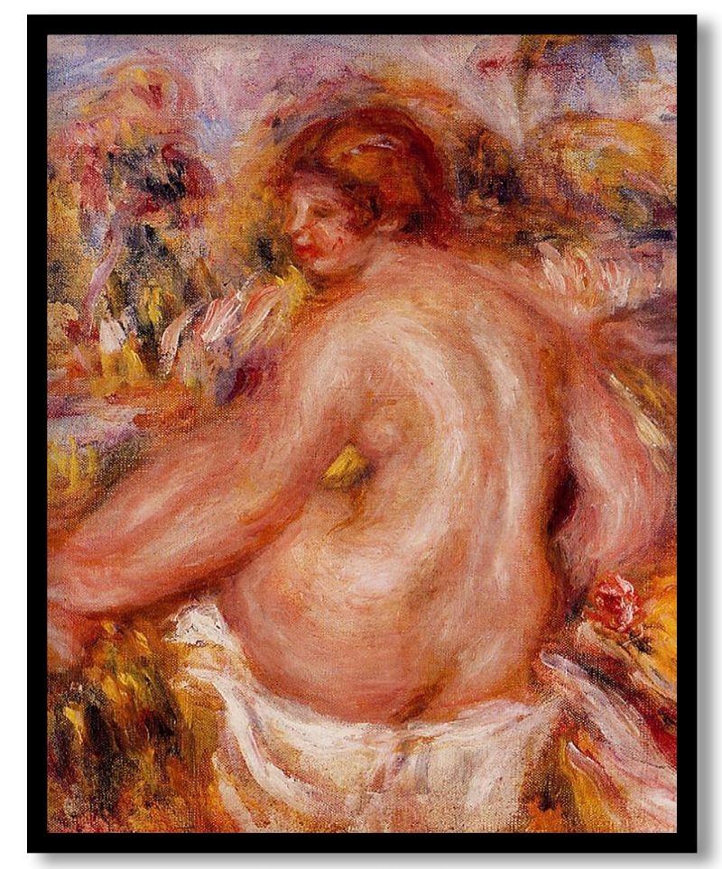 After bathing, seated female nude by Pierre Auguste Renoir