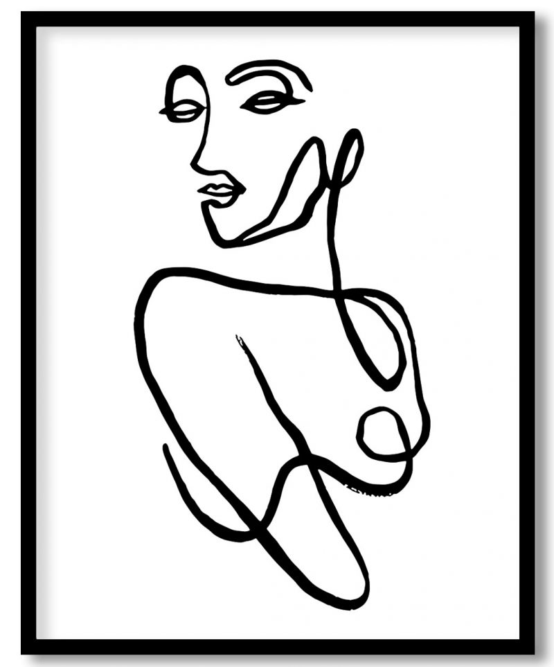 Abstract minimalistic line drawing brushstrokes human figure